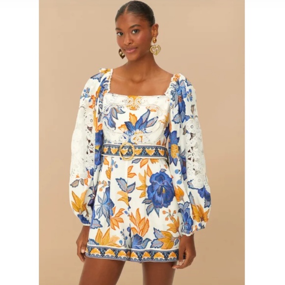 Farm Rio Lace Trim Romper Off-White Summer Flowers Small Medium Large NWT - Picture 3 of 17